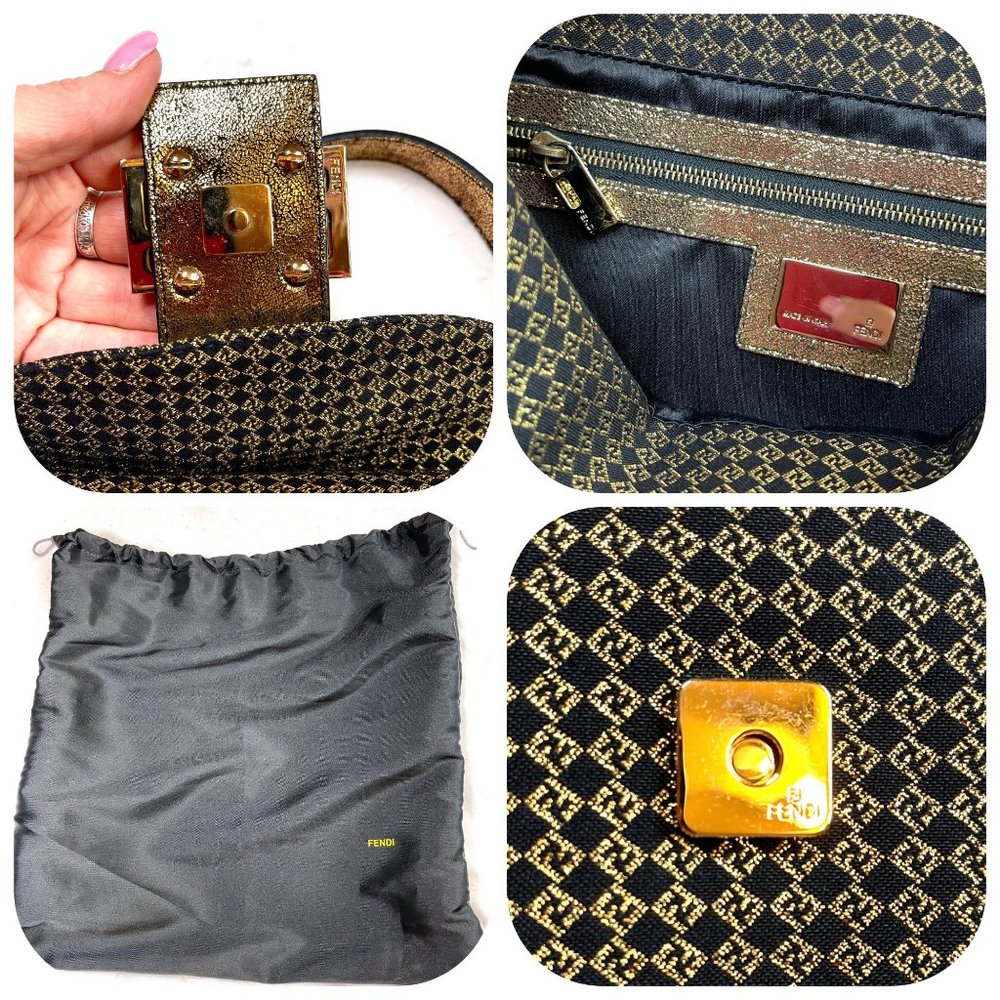Auc New Fendi Zucchino Metallic Gold Canvas Mamma bag - Picture 8 of 17